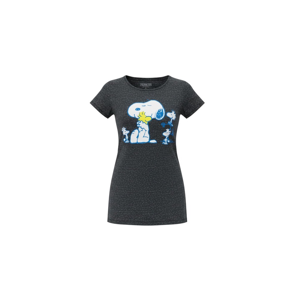 Peanuts Graphic Tee Womens Large Charcoal Snoopy Woodstock Short Sleeve T-Shirt